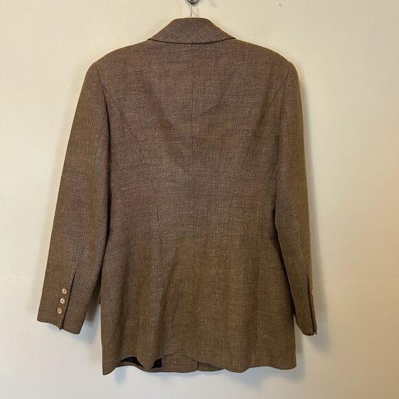 Salvatore‎ Ferragamo Women's Blazer Jacket Vintage Brown Linen Wool Cotton US 12 - Picture 4 of 9